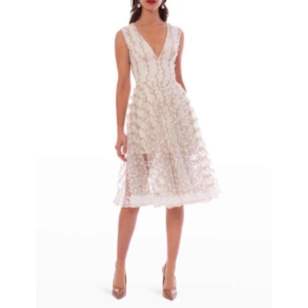 NWT Helsi Ella Plunging White Dress with Gold Flowers - XS